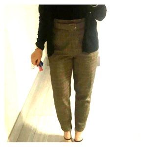 High wasted checkered pants w/belt